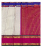 Handwoven Kanchipuram Silk Saree - Off White with Rani Pink Contrast Border