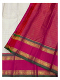 Handwoven Kanchipuram Silk Saree - Off White with Rani Pink Contrast Border