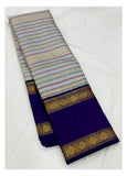 Handwoven Kanchipuram Silk Saree - Off White with Royal Purple Border