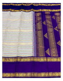 Handwoven Kanchipuram Silk Saree - Off White with Royal Purple Border