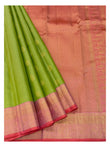 Handwoven Kanchipuram Silk Saree - Olive Green with Contrast Pink Border