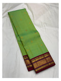 Handwoven Kanchipuram Silk Saree - Parrot Green with Maroon Elephant Border