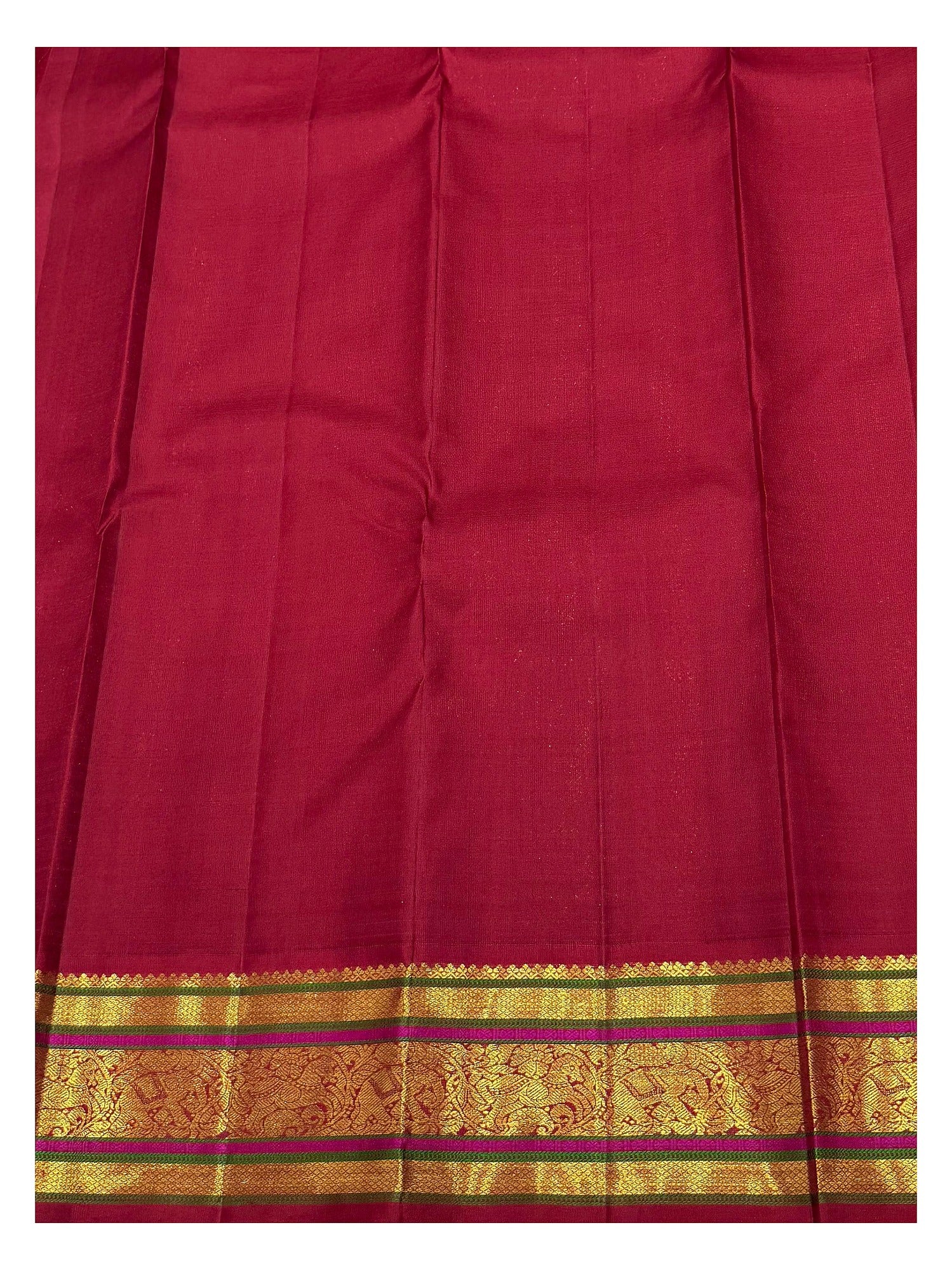 Handwoven Kanchipuram Silk Saree - Parrot Green with Maroon Elephant Border