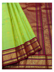 Handwoven Kanchipuram Silk Saree - Parrot Green with Maroon Elephant Border