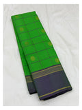 Handwoven Kanchipuram Silk Saree - Parrot Green with Purple Border and Gold Woven Pallu