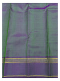 Handwoven Kanchipuram Silk Saree - Parrot Green with Purple Border and Gold Woven Pallu