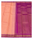 Handwoven Kanchipuram Silk Saree - Peach with Magenta Zari Border