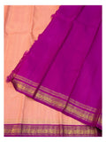 Handwoven Kanchipuram Silk Saree - Peach with Magenta Zari Border