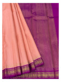 Handwoven Kanchipuram Silk Saree - Peach with Magenta Zari Border