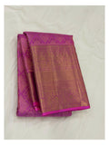 Handwoven Kanchipuram Silk Saree - Pink with Rich Gold Zari Border front view