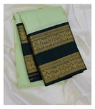 Handwoven Kanchipuram Silk Saree - Pista Green with Black Zari Border front view