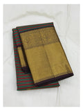 Handwoven Kanchipuram Silk Saree - Plum, Teal and Maroon with Broad Gold Border front view