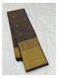Handwoven Kanchipuram Silk Saree - Plum, Teal and Maroon with Broad Gold Border