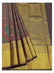 Handwoven Kanchipuram Silk Saree - Plum, Teal and Maroon with Broad Gold Border