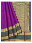 Handwoven Kanchipuram Silk Saree - Purple with Green Border and Gold Pallu front view