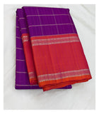 Handwoven Kanchipuram Silk Saree - Purple with Orange Contrast Border front view