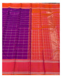 Handwoven Kanchipuram Silk Saree - Purple with Orange Contrast Border
