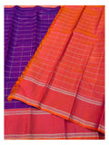 Handwoven Kanchipuram Silk Saree - Purple with Orange Contrast Border