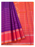 Handwoven Kanchipuram Silk Saree - Purple with Orange Contrast Border