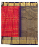 Handwoven Kanchipuram Silk Saree - Red Checks with Navy Blue Pallu