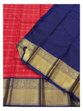 Handwoven Kanchipuram Silk Saree - Red Checks with Navy Blue Pallu