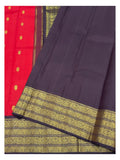 Handwoven Kanchipuram Silk Saree - Red with Black Contrast Border