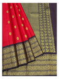 Handwoven Kanchipuram Silk Saree - Red with Black Contrast Border