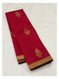 Handwoven Kanchipuram Silk Saree - Red with Gold Floral Buttas and Brocade Pallu