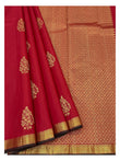 Handwoven Kanchipuram Silk Saree - Red with Gold Floral Buttas and Brocade Pallu