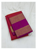 Handwoven Kanchipuram Silk Saree - Red with Magenta Contrast Border front view