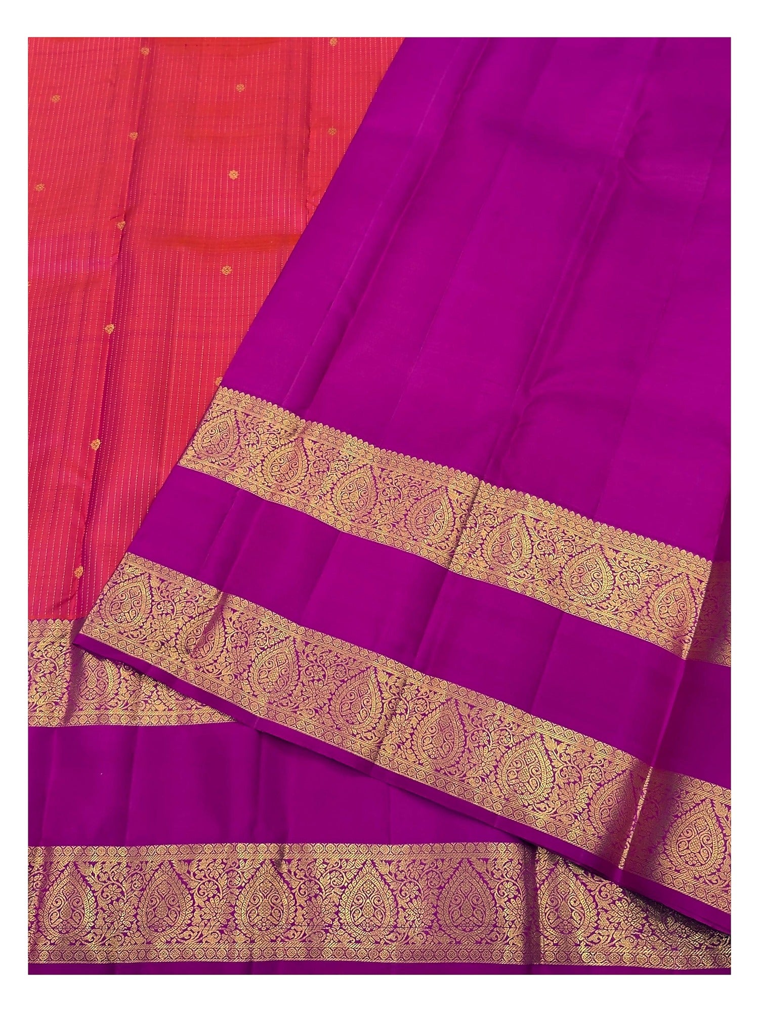 Handwoven Kanchipuram Silk Saree - Red with Magenta Contrast Border