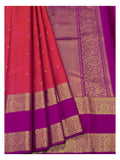 Handwoven Kanchipuram Silk Saree - Red with Magenta Contrast Border