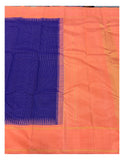Handwoven Kanchipuram Silk Saree - Royal Blue Checks with Coral Contrast Border