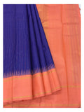 Handwoven Kanchipuram Silk Saree - Royal Blue Checks with Coral Contrast Border