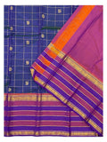 Handwoven Kanchipuram Silk Saree - Royal Blue Checks with Violet Border
