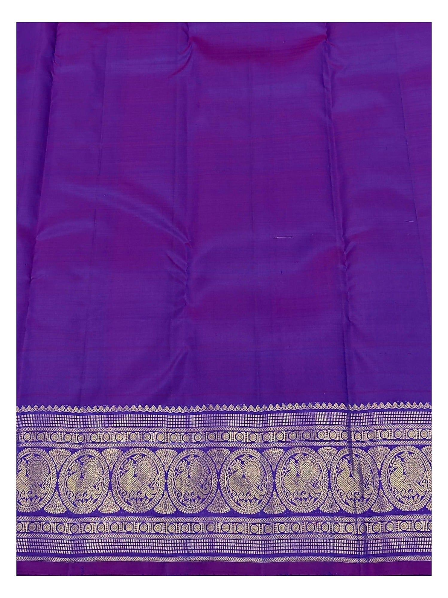 Handwoven Kanchipuram Silk Saree - Royal Blue Checks with Violet Peacock Border