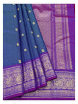 Handwoven Kanchipuram Silk Saree - Royal Blue Checks with Violet Peacock Border