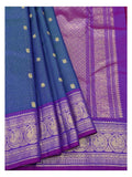 Handwoven Kanchipuram Silk Saree - Royal Blue Checks with Violet Peacock Border