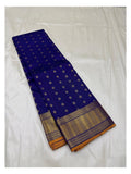 Handwoven Kanchipuram Silk Saree - Royal Blue with Gold Floral Buttas