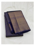 Handwoven Kanchipuram Silk Saree - Royal Blue with Gold Floral Vine Weave and Broad Zari Pallu front view