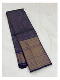 Handwoven Kanchipuram Silk Saree - Royal Blue with Gold Floral Vine Weave and Broad Zari Pallu