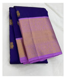 Handwoven Kanchipuram Silk Saree - Royal Purple with Lilac Border & Pallu front view