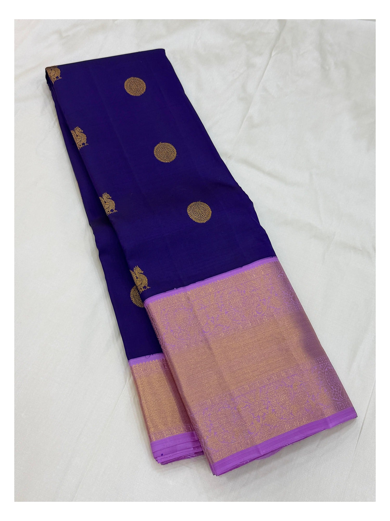 Handwoven Kanchipuram Silk Saree - Royal Purple with Lilac Border & Pallu