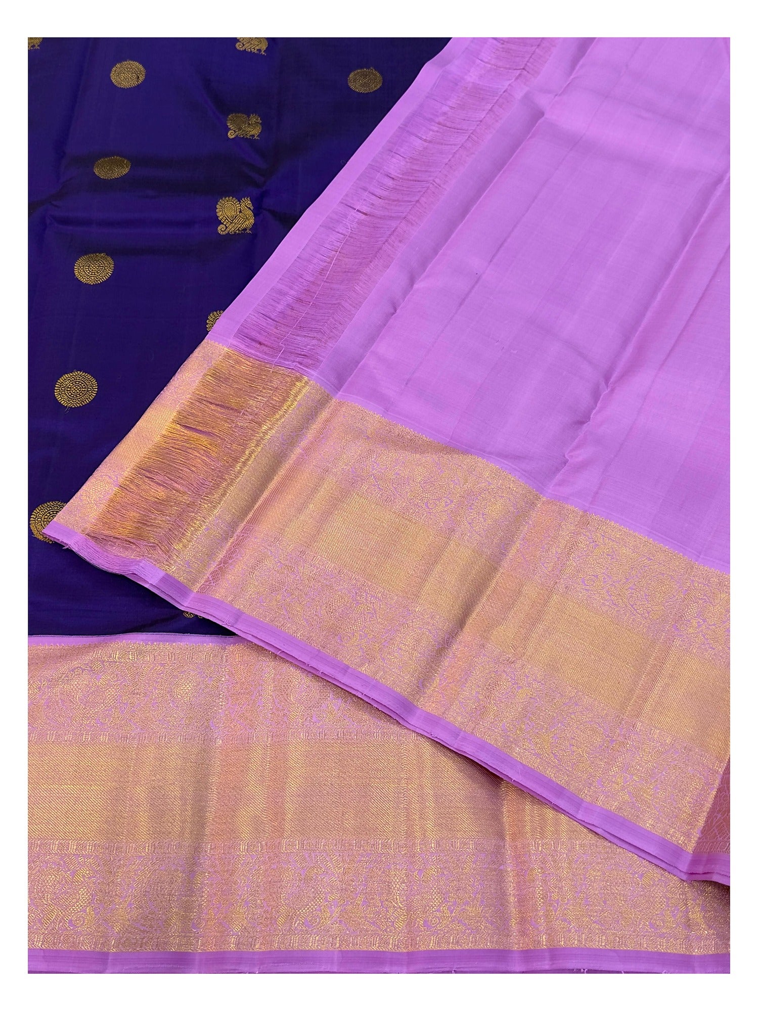 Handwoven Kanchipuram Silk Saree - Royal Purple with Lilac Border & Pallu