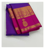 Handwoven Kanchipuram Silk Saree - Royal Purple with Magenta Contrast Pallu front view