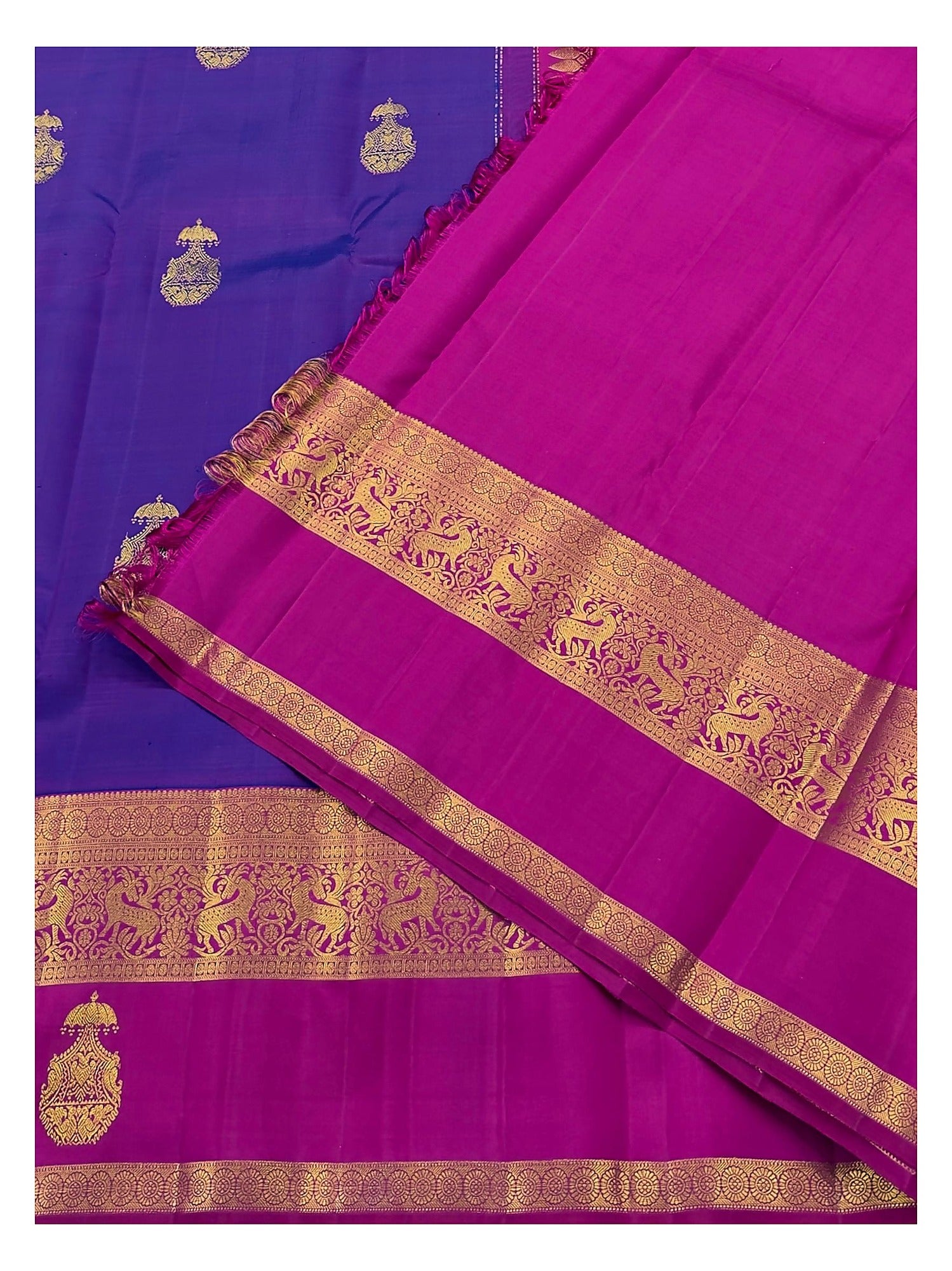 Handwoven Kanchipuram Silk Saree - Royal Purple with Magenta Contrast Pallu