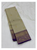 Handwoven Kanchipuram Silk Saree - Soft Gold with Royal Purple Zari Border