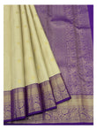 Handwoven Kanchipuram Silk Saree - Soft Gold with Royal Purple Zari Border