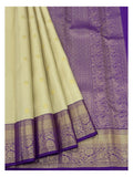 Handwoven Kanchipuram Silk Saree - Soft Gold with Royal Purple Zari Border