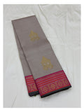 Handwoven Kanchipuram Silk Saree - Stone Grey with Rani Pink Pure Zari Border and Pallu